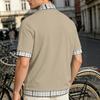 Men's Short Sleeve Polo Shirt with Half Zip Collar Layered Look Casual Loose Fit Big Size Plaid Pattern