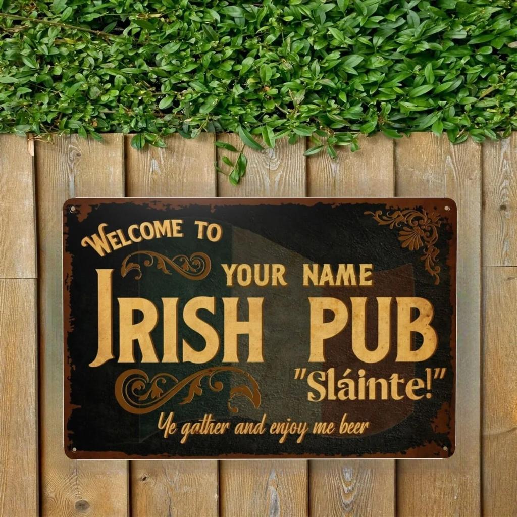 1pc Customizable Irish Pub Metal Sign Personalized Vintage Rustic Wall Decor for Home Bar (Decor Only)