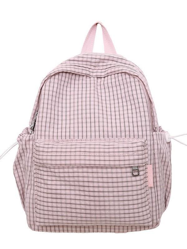 Schoolgirl Nylon Plaid Backpack With Fabric And Curved Shoulder Straps For High School Students