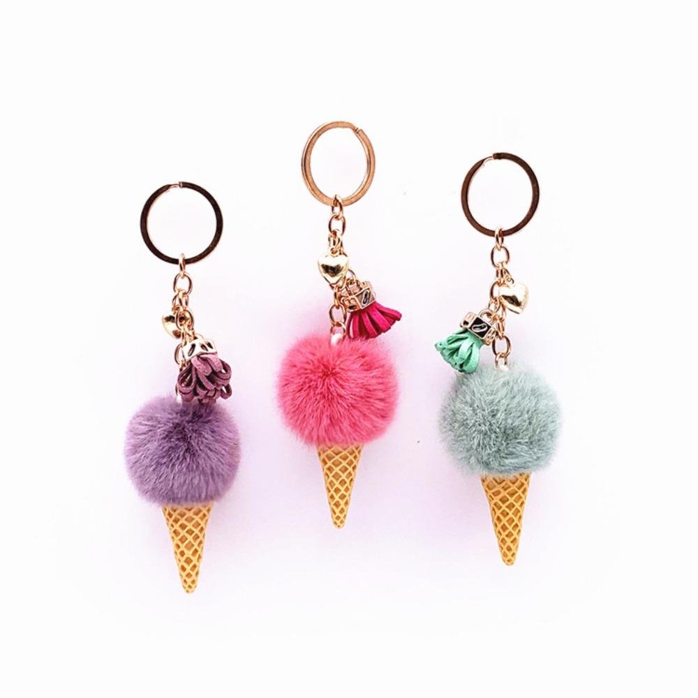 Ice Cream Keychain Cute Bag Cartoon Plush Pendant Cone Car Key Chain Ring Hairball Creative Gift