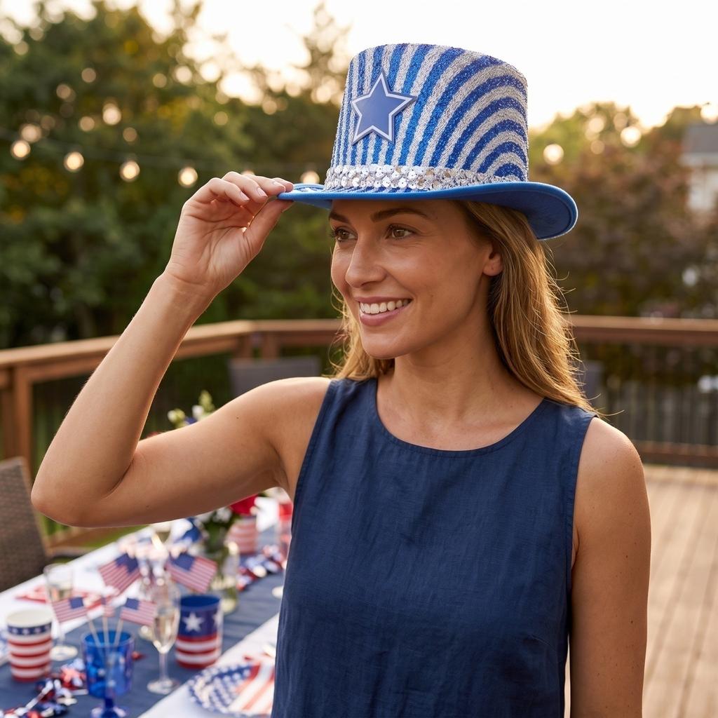 Unisex Patriotic and Feather Top Hat for Fourth of Celebrations