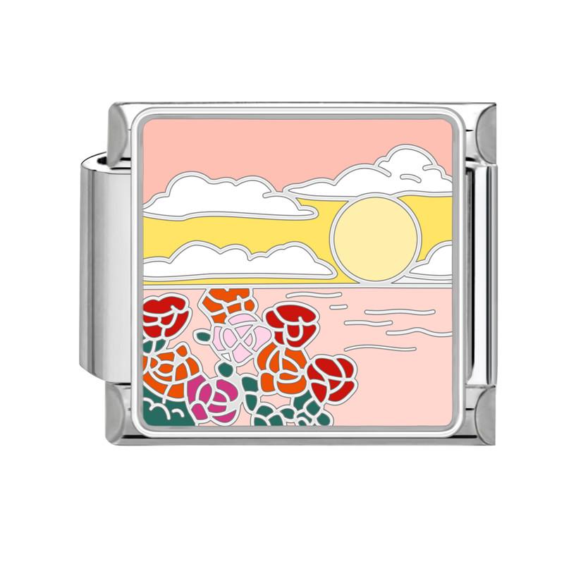 Summer Colorful Flowers Sweet Daisy Rose Tulip Italian Charm Links Fit 9mm Bracelet Stainless Steel Women DIY Making Gifts