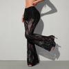 Pantaloni Lunghi da Donna in Pizzo Trasparente a Zampa Slim Fit