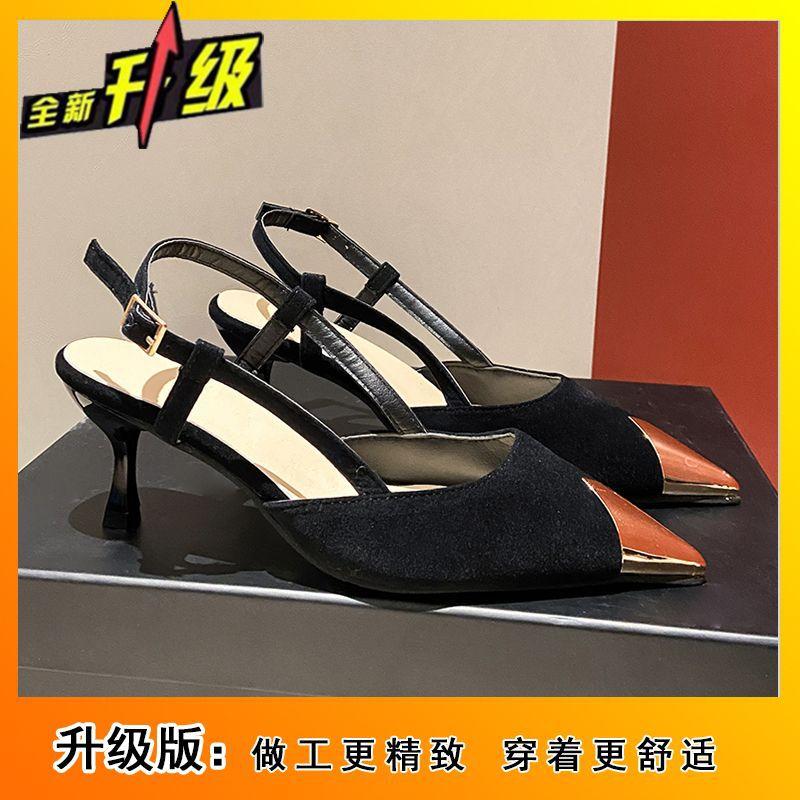 

Универсальные черные лакированные темпераментные туфли-лодочки в стиле королевской сестры 2025 весна новая сумка сандалии женские летние металлический острый каблук 42