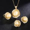 Jewelry 18K Gold Shell Beads Rose Geometric Diamond Ring Pendant Earrings Women'S Set