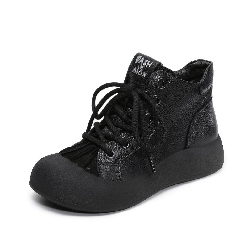 Fashion 2025 Autumn and Winter New 4cm Handmade Genuine Leather Women's Shoes Retro Flat Versatile Soft Cowhide Lace Up Short Boots