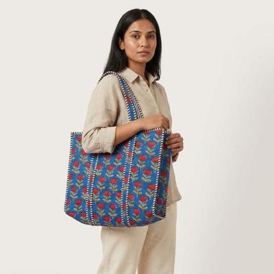 Shoulder Bag Usalover925 Blue Quilted Cotton Floral Print Shoulder Bag 34