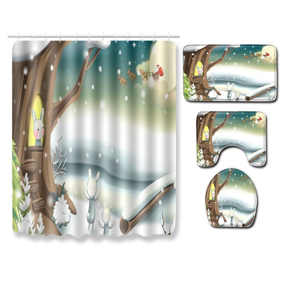Healing Tree Hole Bathroom Shower Curtain Floor Mat Toilet Cover Foot Mat Four-Piece Pattern Size