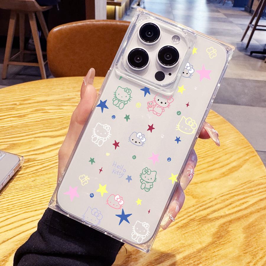 Simple and Transparent Hello Kitty for Iphone 15 Case with Painted Lines 14 Plus 13 Pro Max 12 11 Right Angled Edges  16 Promax