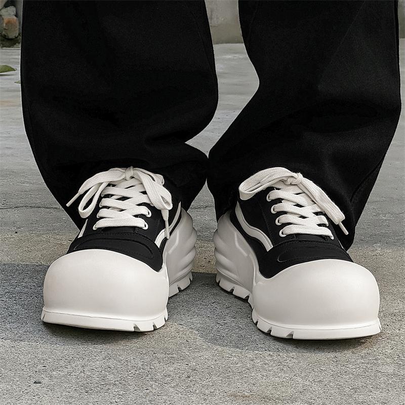 Fashion Black and white casual men's shoes High quality genuine leather Leisure outdoor street walking trendy youth shoes Thick soled