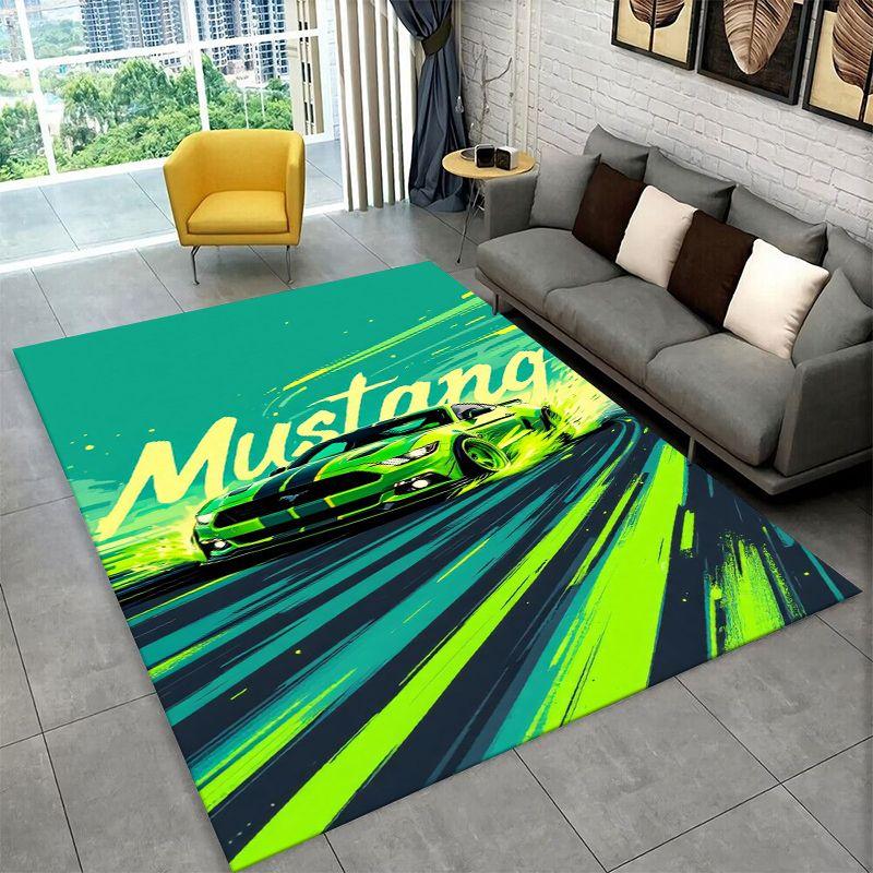Retro Mustang Racing Car Sign Carpet Rug for Bedroom Living Room Sofa Playroom Doormat Home Decor,Kid Area Rug Non-slip Gift