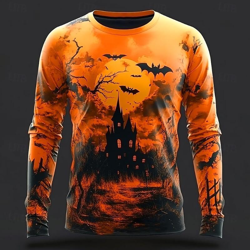 Men Long Sleeve T‑Shirt Rainbow Sugar Skull Mandala Galaxy Print Crew Neck Day Of The Dead Street Tops
