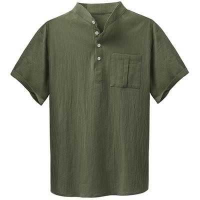 Summer Men's Short-sleeved T-shirt, Breathable Solid Color Short-sleeved Henry Shirt with Pockets