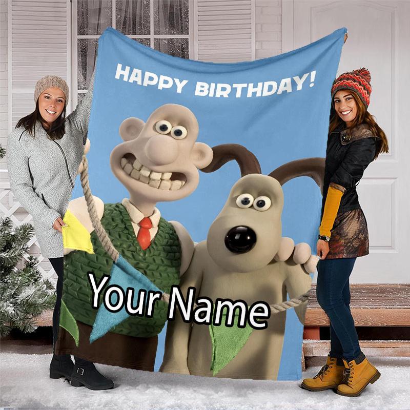 Custom Name Wallace & Gromit Theme Printed Blanket - Perfect for Couch, Bed, Travel & Outdoor Use | Machine Washable, Cozy & Durable.