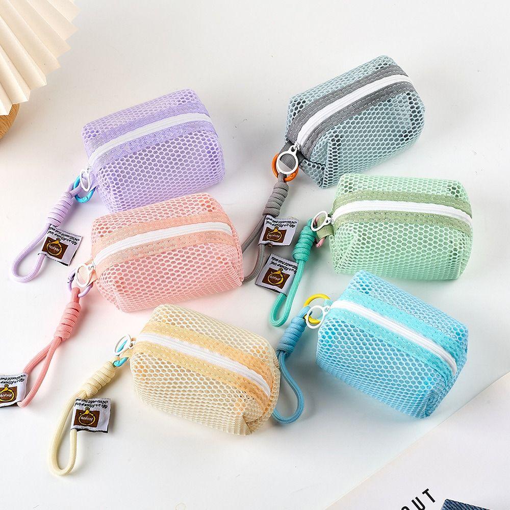 Multi-functional Mesh Mesh Storage Bag Dopamine Color Large Capacity Coin Purse Organizer Handheld Cosmetic Bag