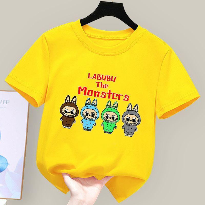2025 Fashion Cute Regular Short Sleeve Labubu Cartoon Girl's Children's T-shirt Fashion Trendy Style Top