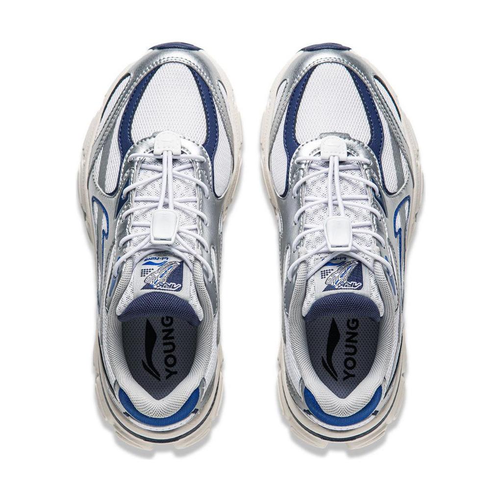 Li Ning Kids Sports Lifestyle Series Comfortable Reflective Shock Absorption Rebound Low-Top Casual Shoes Kids sneaker Silver YKCU114-1