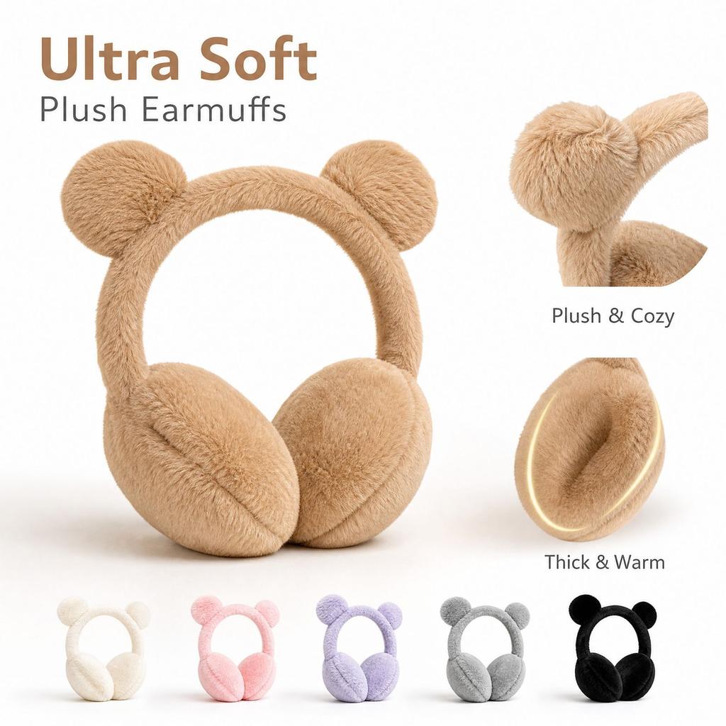 Winter Warm Plush Earmuffs with Bear Ear Design