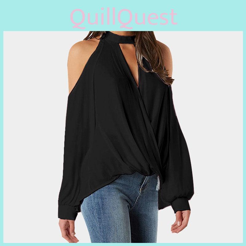 Highquality Women Cold Shoulder Chocker V Neck Top Featuring Feminine Lace Detailing For Warm Weather