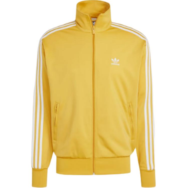 adidas Originals Three Stripe Loose Fit Stand Collar Zip Long Sleeve Jacket Men Jackets Yellow IY8736
