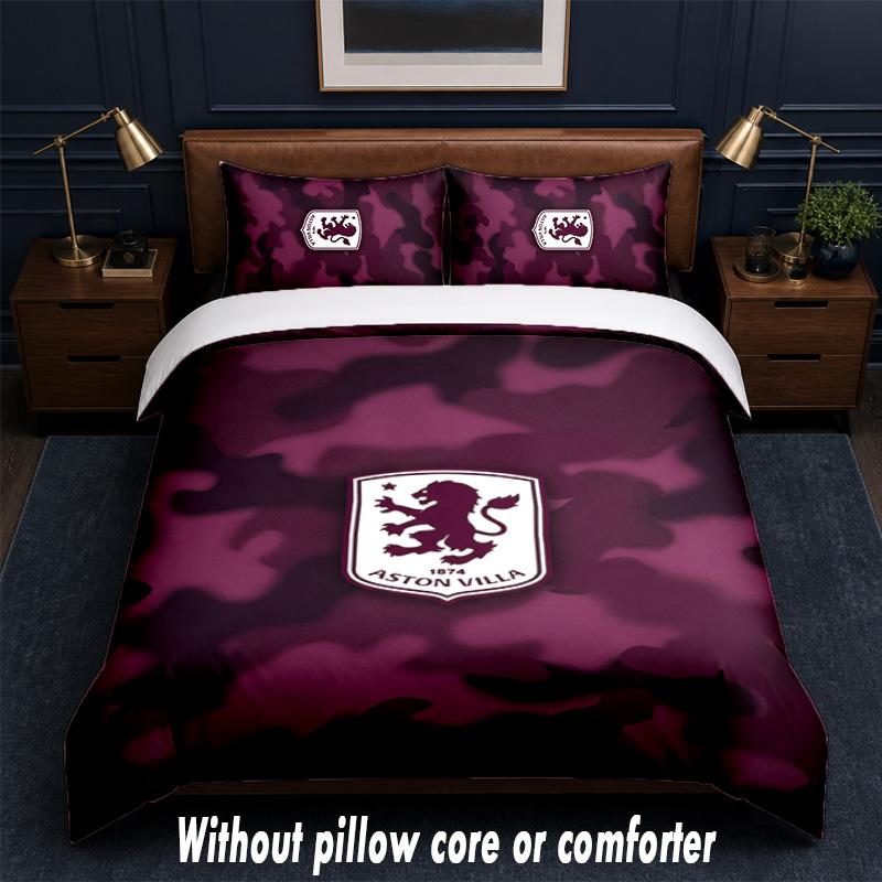 Aston Villa Football Design Bed Bedding Set 1 Duvet Cover + 2 Pillowcases Soft Breathable Household Bed Linens
