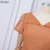 ZANZEA Women Casual V-Neck Short Sleeve Hollow Lace Patchwork Elegant Dress