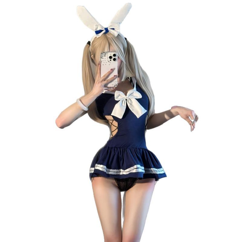 Sex Underwear Pure Desire School Bunny Uniform Free Crotch Swimsuit Women's Straps One-piece Qqny