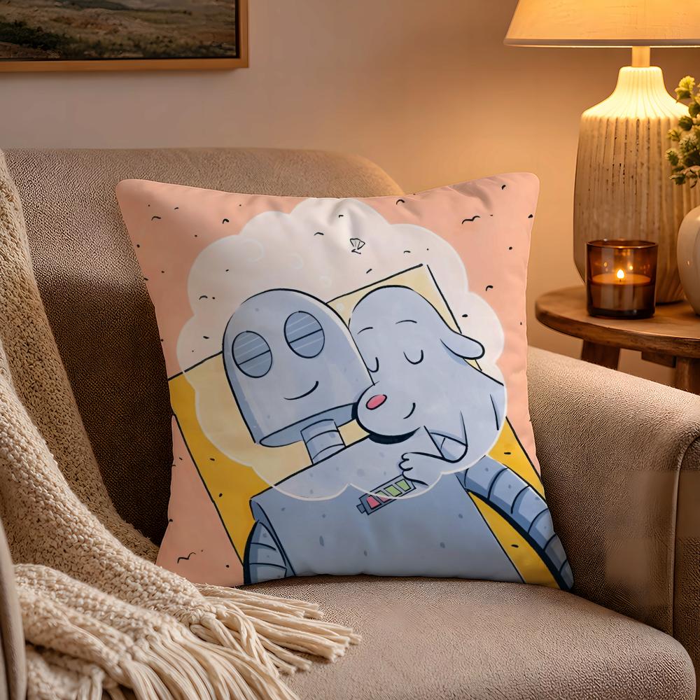 Healing RRobot Dreams Anime Cushion Cover Soft Plush Cushion Cover Double Print And Invisible Zipper For Sofa Home Car Use