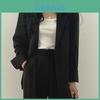 Womes Retro Blazer Suit With Pockets Polyester Fabric For Office Wear