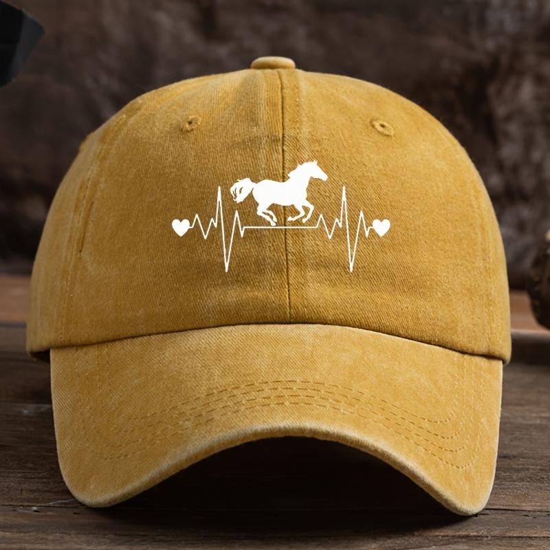 Men's and Women's Outdoor Washed Retro Peaked Cap with ECG Pony Print Fashionable Retro Baseball Cap