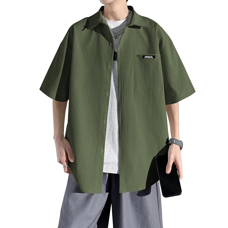 

[FUZHIHUA] shirt men s long sleeve short sleeve summer casual business Thin Relaxing Plain color Fashionable large size shirt