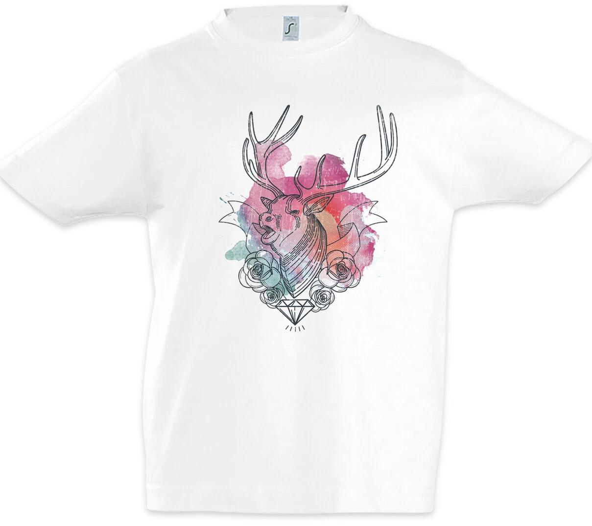 Deer Diamond And Roses Kids Boys T-Shirt Hunter Hunt Hunting Tattoo Diamonds 120