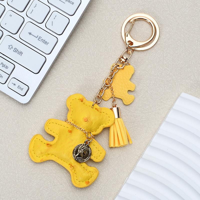 Unisex Bag Pendants Cute Cartoon Teddy Bear Leather Creative Korean Versatile Bag Accessories High-quality Keychains