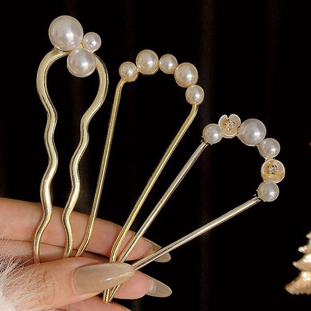 Headdress Pearl Hairpin U-shaped U-shaped Hairpin New Pearl Pendant HairClip  Women Girl