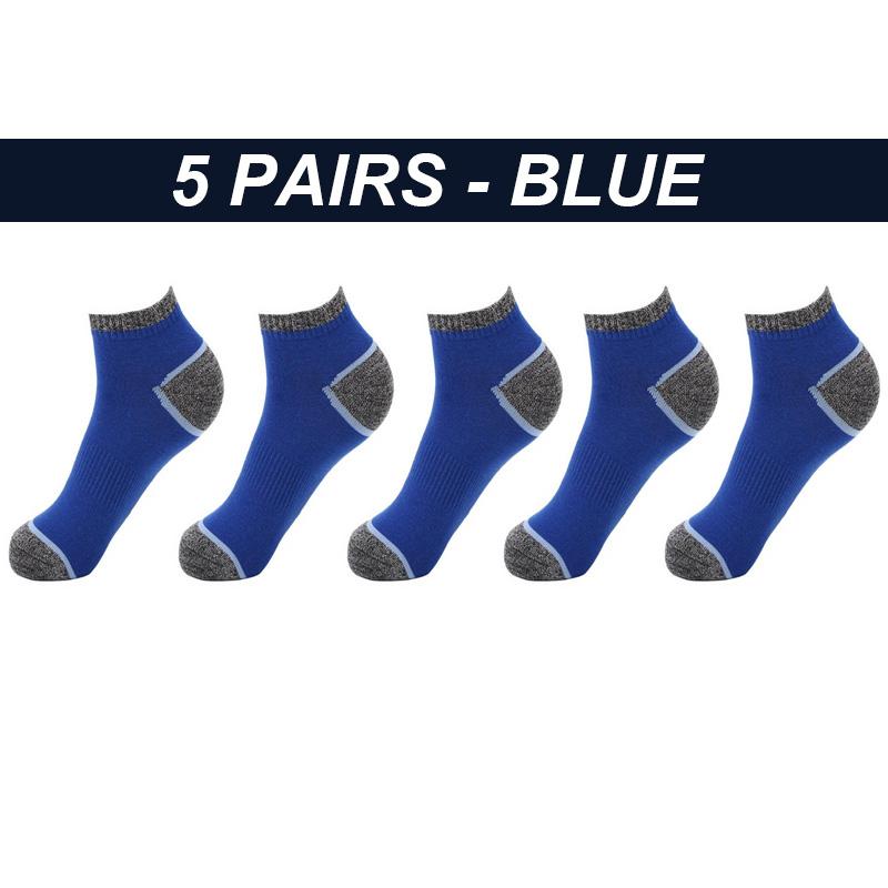 

Высокое качество, 5 пар мужских спортивных носков, компрессионные носки из чесаного хлопка с низким вырезом, профессиональные спортивные носки для бега, баскетбола, велоспорта, катания на лыжах EUR38-45 синий