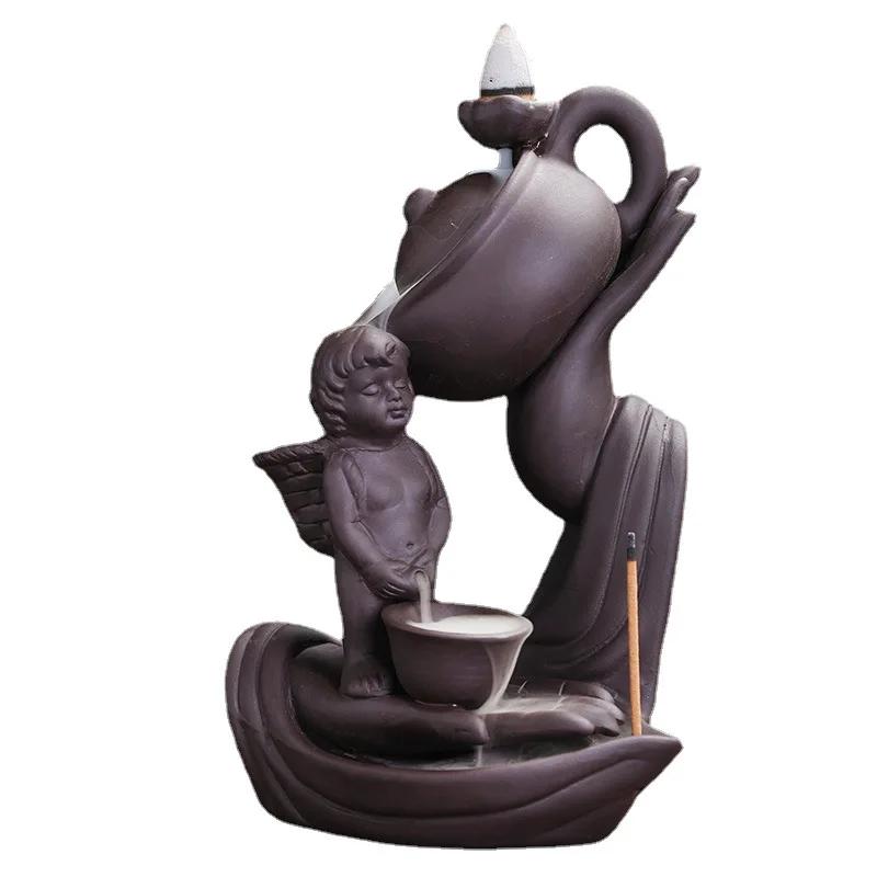 Lila Ton Handwerk Buddha Hand Rückfluss Weihrauch Brenner Teekanne Räucherstäbchenhalter Lotus Räuchergefäß Büro Tee Haus Dekorieren