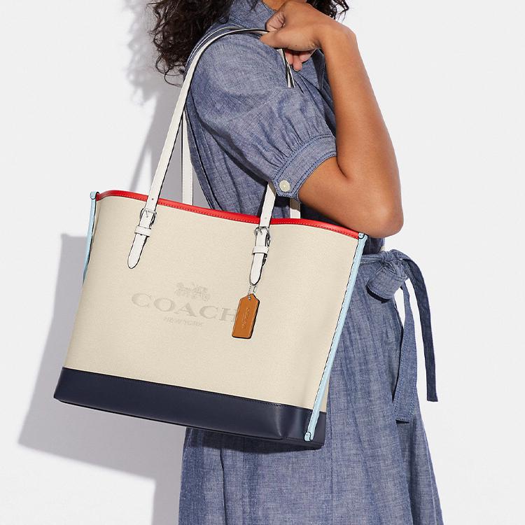 New COACH Mollie Leather Tote Bag, Shopping Bag, Handbag, Shoulder Bag Women's White CB650-SVNP