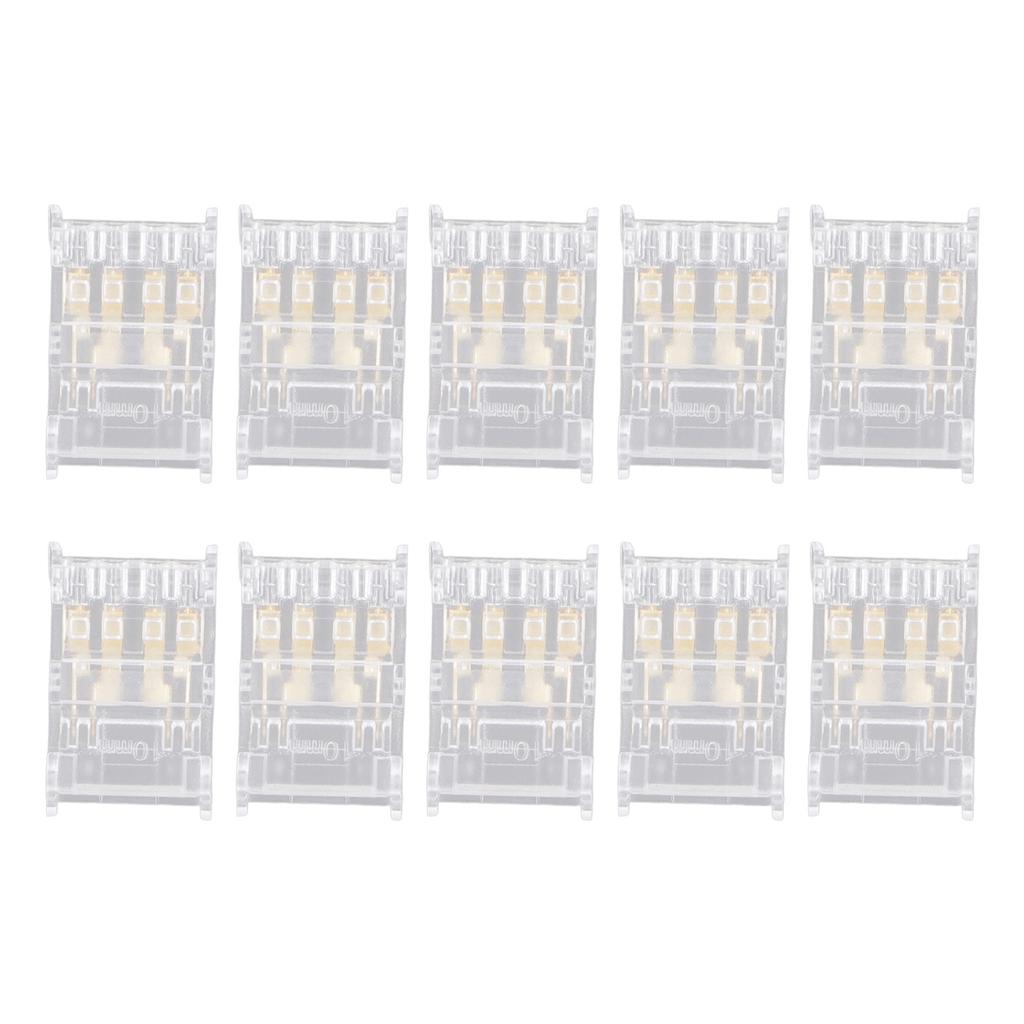 10Pcs COB LED Strip To Wire Connector 4Pin 10mm Transparent Solderless LED Adapter Connectors for Home School Office