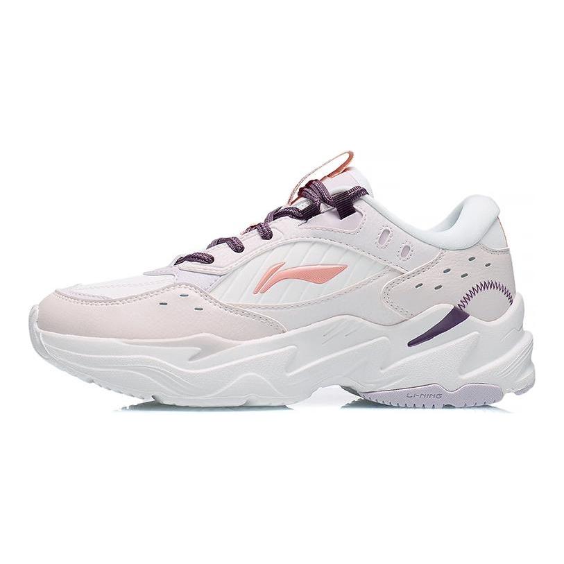 Li Ning Slip Resistant Abrasion Resistant Low Top Sports Casual Shoes Women's White Purple AGCS436-2