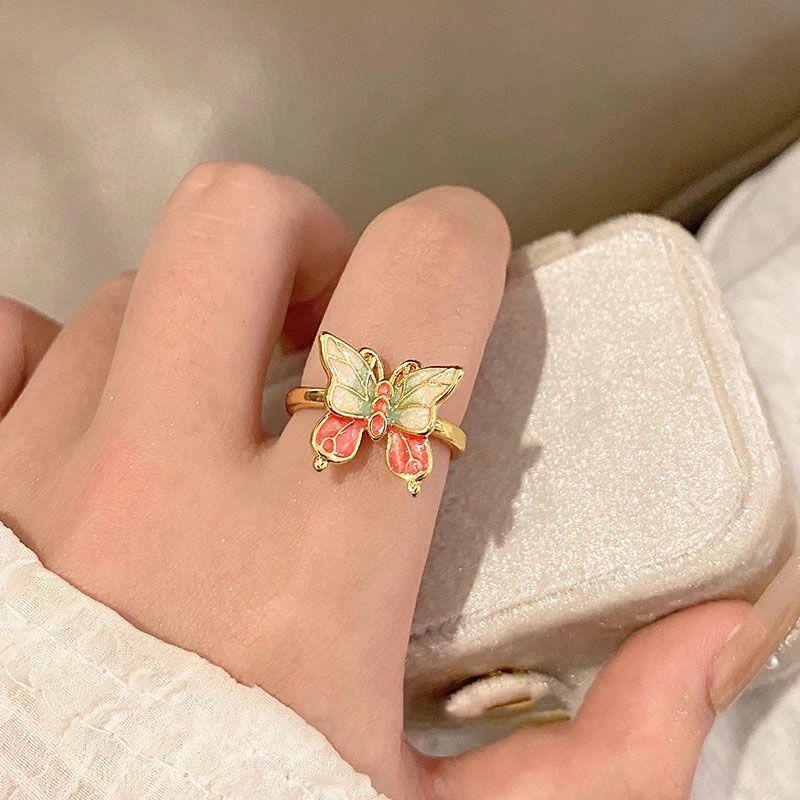 Gradient Butterfly Enamel Ring for Women Adjustable Open Ring