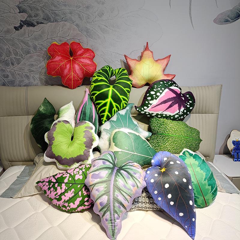 Fully Stuffed Green Leaf Plush Pillow Simulated Soft Plant Cushion Monstera Maple Plushie Peluche Sofa Chair Bed Decor Gift