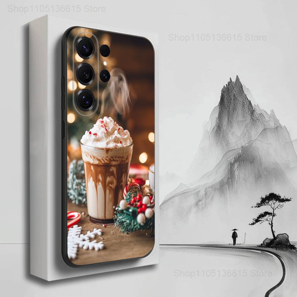 Christmas Art winter Coffee Case For Samsung S25,S24,S23,S22,S21,S20,S10,S9,Ultra,Plus,Lite,FE,Soft Silicone Black Cover
