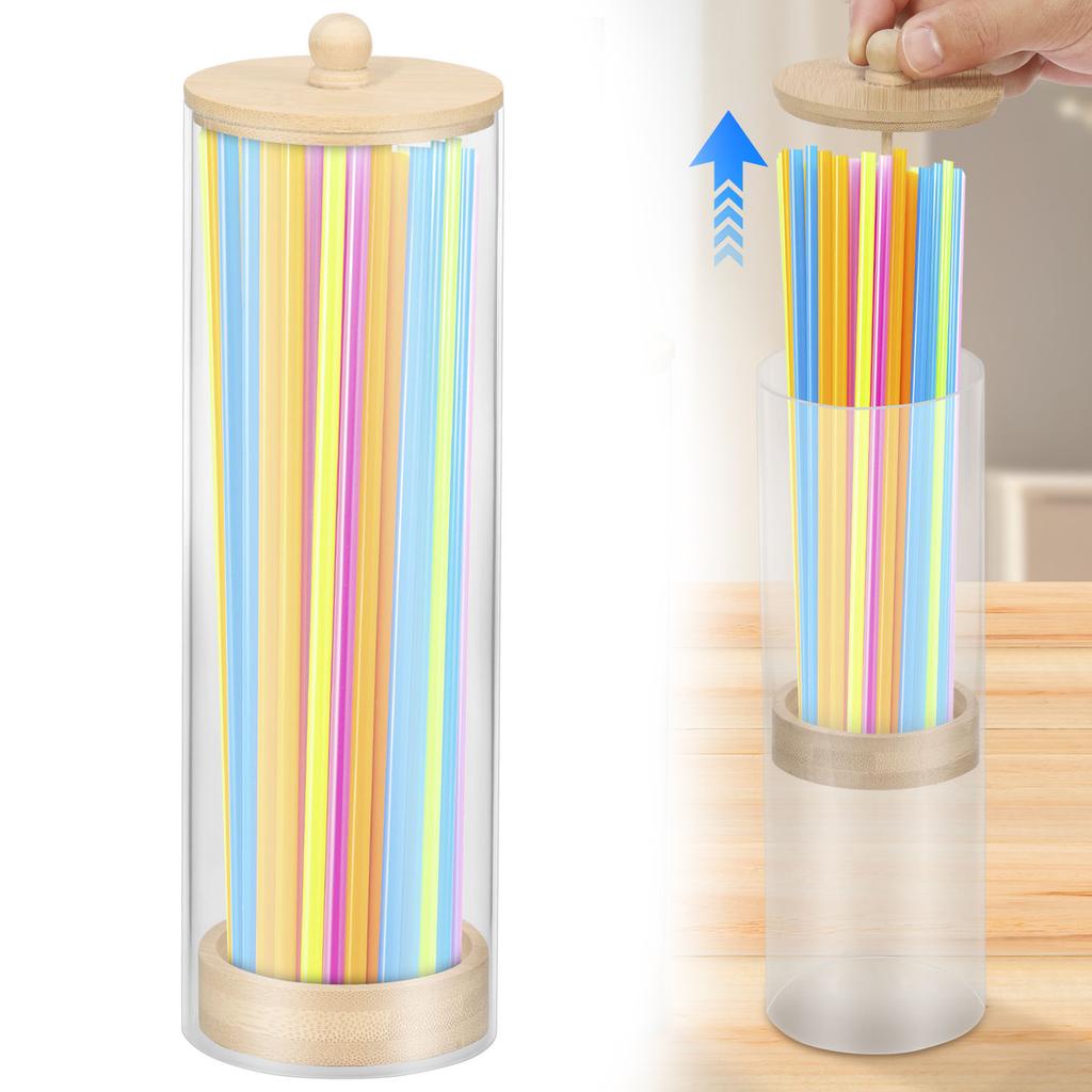 Straw Holder Dispenser Standard Size Drinking Straws Straws Organizer, Acrylic Plastic Straw Dispenser for Counter with Lid