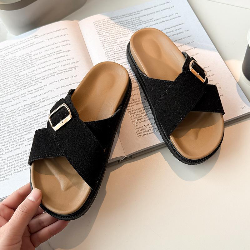 

Женские тапочки 2025 летняя новинка сандалии фея ретро платформа пляжные универсальные пляжная обувь 40 чёрный