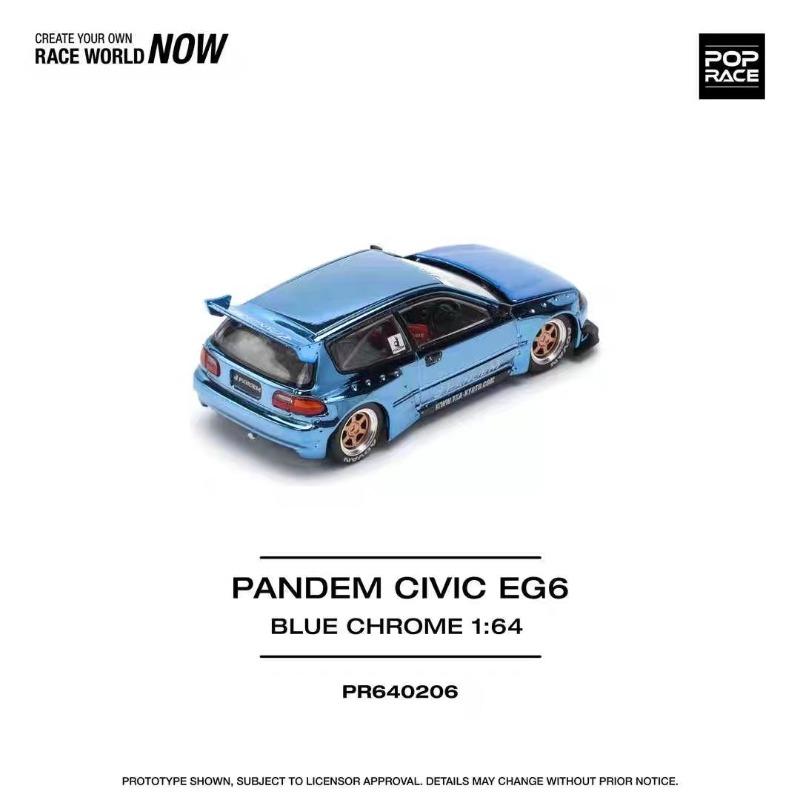 POP RACE 1/64 Civic PANDEM CIVIC EG6 Plated Blue PR640206 Alloy Car Model
