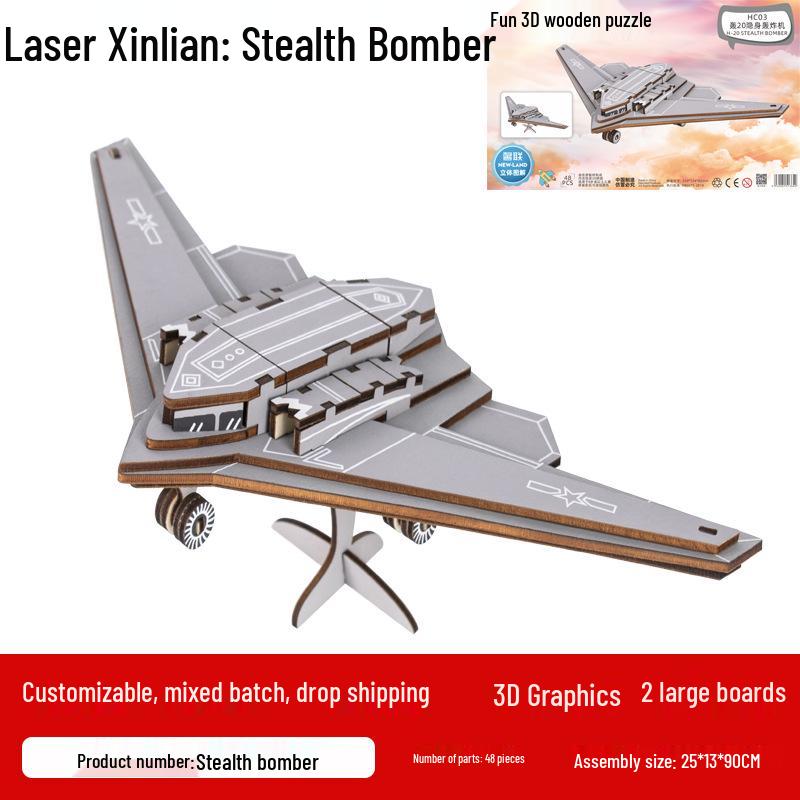 3D Wooden Puzzle Fighter Jet: Handmade Educational Toy for Kids
