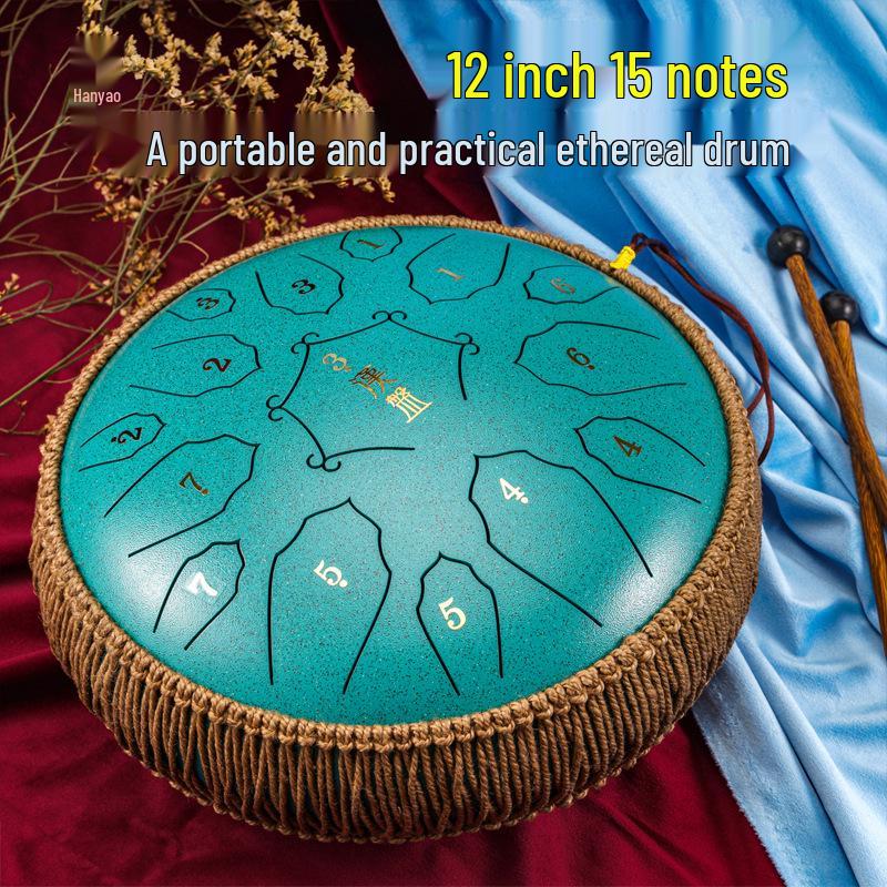 Hanpan 12-Inch Steel Tongue Drum, 15-Note D Key, Ethereal Sanskrit Sound