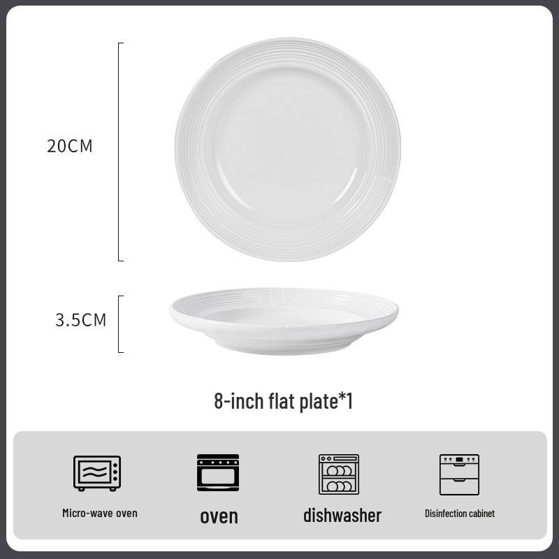 Žebrovaná bílá keramická sada nádobí pod glazurou: Zahrnuje talíře, hůlky, polévkové, nudlové a rýžové misky