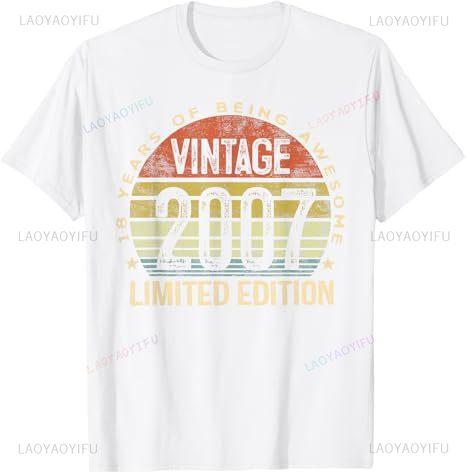 2007 Vintage T-Shirt zum 18. Geburtstag Unisex Retro Grafikdruck Lustiger Slogan Partykleidung für Erwachsene
