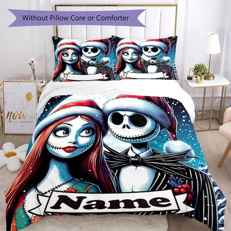 3-teiliges personalisiertes Bettwäscheset The Nightmare Before Christmas Bettbezug mit Verschluss Enthält 1 Bettbezug & 2 Kissenbezüge, Weich und bequem für alle S